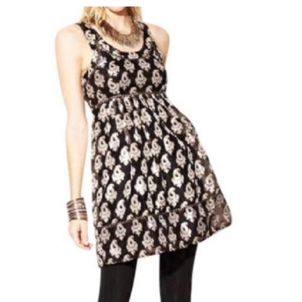 Free People Black Metallic Racer Back Babydoll Dress.